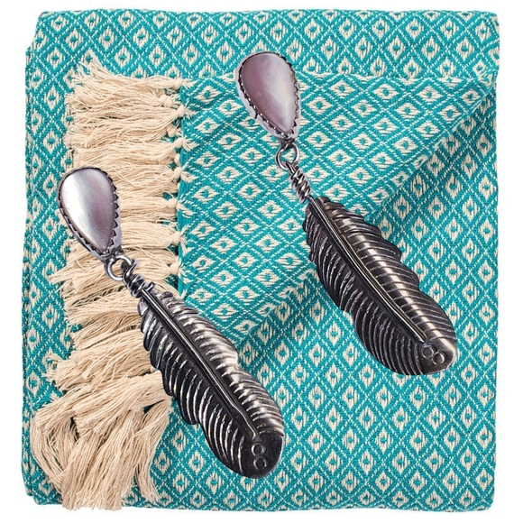 Sterling Silver Feather Earrings with Pink Stones - Picture 4 of 4